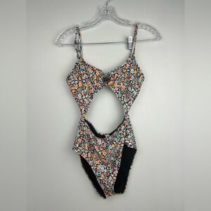 Ninety-Nine° Floral One Piece Swimsuit Cutout Open Back Sz S
